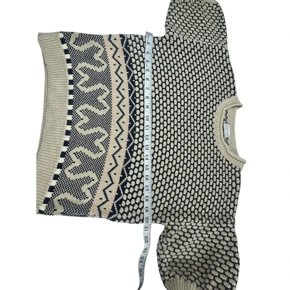 Jeanne Pierre Womens Short Sleeve Knit‎ Sweater Navy Cream Fair Isle Geometric L